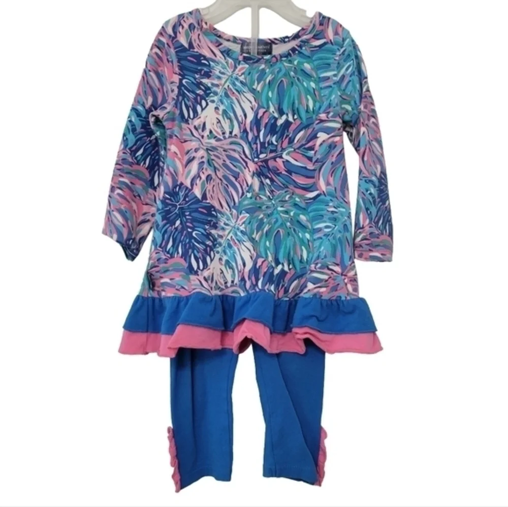 Simply Southern Toddler Girl Long Sleeve Outfit Sz 12-18 Months Pink Blue Floral